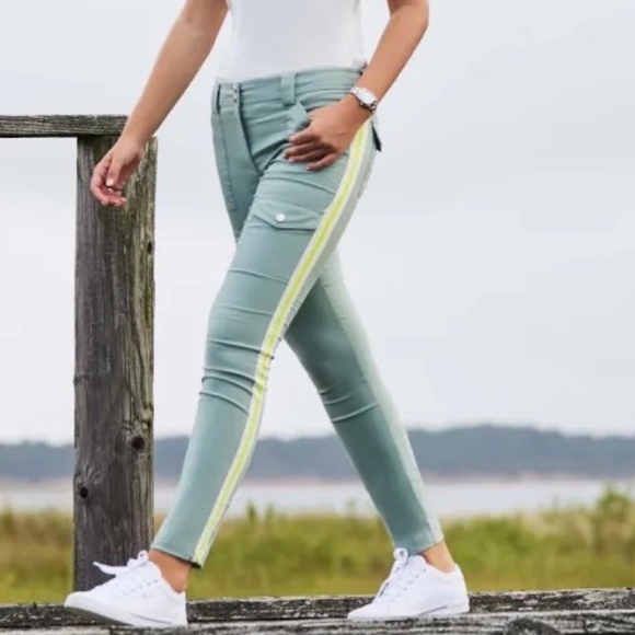 Anatomie Kate Stripe Cargo Skinny Pants M Mid Rise Pockets Stretch Travel Comfy - Picture 1 of 13